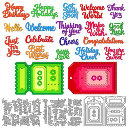 MAYJOYDIY Metall-Stanzschablonen für Etiketten, Ticketrahmen, Stanzformen, Grußwörter, Prägeschablone, Herzlichen Glückwunsch, Karbonstahl, Schablonen für Kartenherstellung, Scrapbooking, Album MAYJOYDIY Metall-Stanzschablonen für Etiketten, Ticketrahmen, Stanzformen, Grußwörter, Prägeschablone, Herzlichen Glückwunsch, Karbonstahl, Schablonen für Kartenherstellung, Scrapbooking, Album von MAYJOYDIY