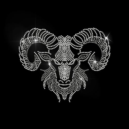 MAYJOYDIY Rams Head Strass Bügelbild Hotfix Transfer Aufkleber Schaf Tier Muster Klar Bling DIY Patch Kleidung Reparatur Hot Fix Applikation für T-Shirt Jacke Tasche Jeans Handwerk von MAYJOYDIY