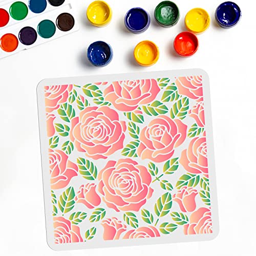 MAYJOYDIY Rosen Blumenschablone Zum Malen 30 x 30 cm Blooming Blumen Malschablone DIY Wiederverwendbar Kunststoffschablone Zum Basteln Malen Auf Holz Leinwand Wänden Möbeln Heimdekoration von MAYJOYDIY