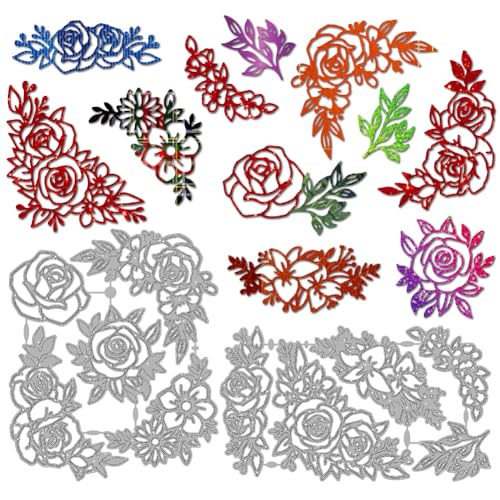 MAYJOYDIY Rosen Ecke Stanzformen Zum Kartenbasteln Blumen Eckrahmen Metall Stanzformen Hochzeitsblumenblätter Präge Stanzschablone Für Scrapbooking Bastelpapier Valentinstagskarte Geschenkdekoration von MAYJOYDIY