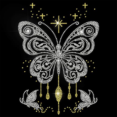 MAYJOYDIY Schmetterling Strass Bügelbild Hotfix Transfer Aufkleber Starlight Butterfly Bling DIY Patch Reparatur Hot Fix Applikation für T-Shirt Jacke Tasche Jeans Handwerk Kleidung Zubehör von MAYJOYDIY