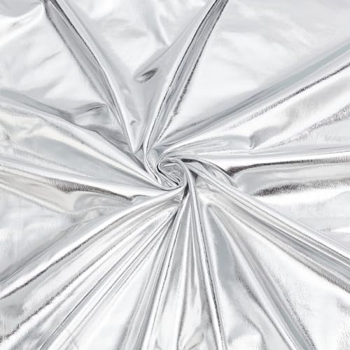 MAYJOYDIY Silberner Glitzernder Hologramm Spandex Stoff 1 × 1.5 m Glänzender Polyester Spandex Stretchstoff Zum Selbermachen Weihnachtsbasteln Und Nähen Kostüm Bühnenauftrittskleidung Partydekor von MAYJOYDIY