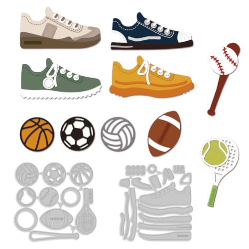 MAYJOYDIY Sneakers Sportball Stanzformen Zum Basteln von Karten Basketball Fußball Volleyball Tennis Baseball Metall Stanzformen Aus Karbonstahl Prägeschablonen Für Scrapbooking Alben Papierkarten von MAYJOYDIY