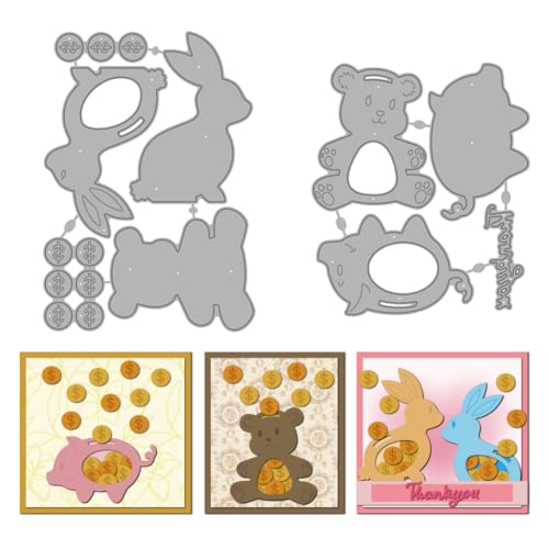 MAYJOYDIY Sparschwein Stanzformen In Hasenform Tier Kaninchen Sparschwein Metall Stanzformen Bär Goldmünze Präge Und Stanzschablone Für Scrapbooking Bastelpapier Geburtstagskarten Geschenkdekoration von MAYJOYDIY