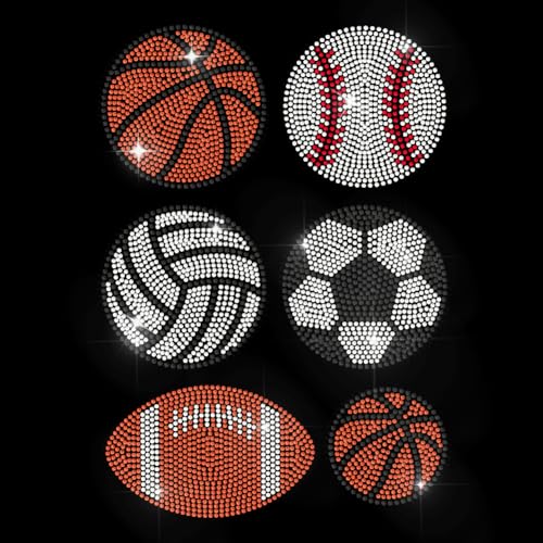 MAYJOYDIY Sportbälle Strassstein Zum Aufbügeln Hotfix Strassstein Transfer Applikation Mit Basketball Und Baseball Fußball Wärmetransfer Aufkleber Für T Shirts Taschen Schuhe Hüte DIY Dekor von MAYJOYDIY