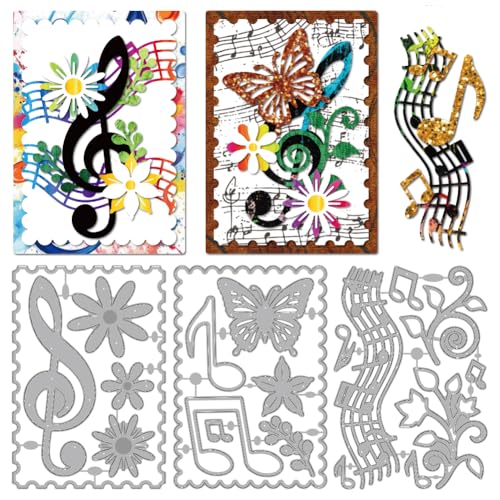 MAYJOYDIY Stanzformen Mit Musiknoten Metall Stanzformen Mit Blumen Und Schmetterlingsmotiv Blumenranken Prägeschablone Für Scrapbooking Bastelpapier Geburtstagskarten Geschenkdekoration von MAYJOYDIY