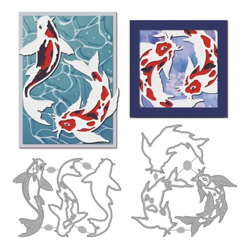 MAYJOYDIY Stanzschablonen Mit Koi Muster Goldfisch Metallstanzungen Koi Karpfen Stanzform Glücksfisch Tierthema Prägung Metallstanzformen Für Karten Scrapbooking Und DIY Papierbasteln von MAYJOYDIY