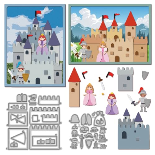 MAYJOYDIY Ritter Prinzessin Schloss stanzt für Kartenherstellung Märchen Metall Stanzformen Schloss Haus Kohlenstoffstahl Prägen Schablonen Vorlage für Scrapbooking Album Papier Karte Handwerk von MAYJOYDIY