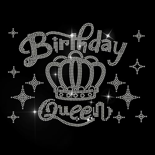 MAYJOYDIY Strass Aufbügler „Birthday Queen“ Hotfix Transferaufkleber Mit Kronenmuster Glitzernder Strass Aufkleber Zum Aufbügeln DIY Patch Reparatur Für T Shirt Jacke Kleidungszubehör von MAYJOYDIY