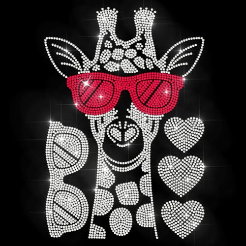 MAYJOYDIY Strass Modischer Giraffen Aufnäher Zum Aufbügeln Sonnenbrille Liebesherz Hotfix Transfer Aufkleber Kristall Wärmeübertragungs Patch Bling Kleidung Reparatur Applikation Für T Shirts Hüte von MAYJOYDIY