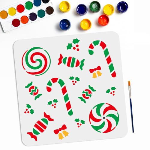 MAYJOYDIY Süßigkeiten Schablonen Süßigkeiten Zeichnungs Und Malvorlagen Süßigkeiten Lollipop Weihnachtssüßigkeiten Vorlage Wiederverwendbar 30 × 30cm Mit Pinsel Zum Malen Auf Wand Möbel Holz Papier von MAYJOYDIY