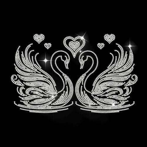 MAYJOYDIY Symmetry Swans Strass Bügelbild Hotfix Transfer Aufkleber Liebe Herz Funkelnd DIY Patch Reparatur See Schwan Tier Hot Fix Applikation für T-Shirt Jacke Tasche Jeans Handwerk Kleidung Zubehör von MAYJOYDIY