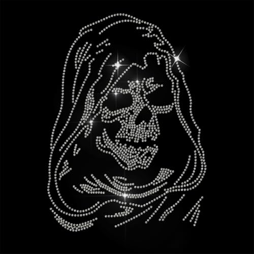 MAYJOYDIY Totenkopf Motiv Strass Aufnäher Zum Aufbügeln Hotfix Transferaufkleber Glitzernder Strass Aufkleber Selbstklebend Heißbohrer DIY Applikation Für T Shirts Jacken Kleidung Bastelarbeiten von MAYJOYDIY