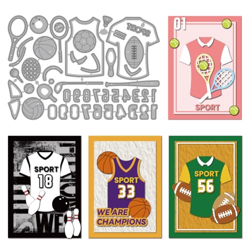 MAYJOYDIY Trikots Bälle Stanzformen Zum Basteln von Karten Basketball Fußball Metall Stanzformen Spielernummern Prägeschablone Für Heimwerker Scrapbooking Bastelpapier Grußkarten Geschenkdekoration von MAYJOYDIY