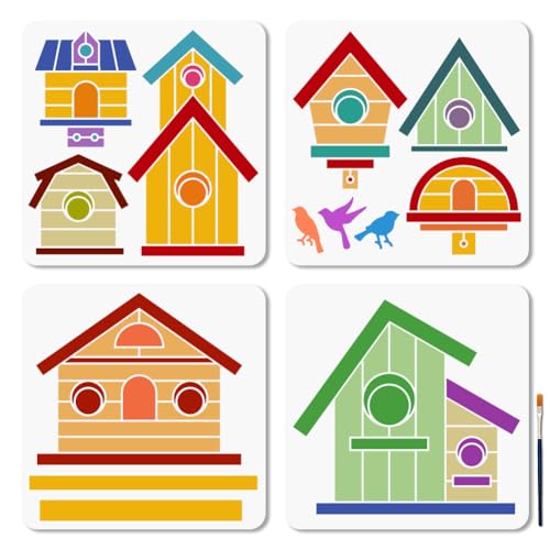 MAYJOYDIY Vogelhaus-Schablonen zum Malen, 30 x 30 cm, Vogelnest, Zeichnung mit Pinsel, Federmotiv, Bastelvorlage zum Malen an der Wand, Holz, DIY, Heimdekoration, 4 Stück MAYJOYDIY Vogelhaus-Schablonen zum Malen, 30 x 30 cm, Vogelnest, Zeichnung mit Pinsel, Federmotiv, Bastelvorlage zum Malen an der Wand, Holz, DIY, Heimdekoration, 4 Stück von MAYJOYDIY