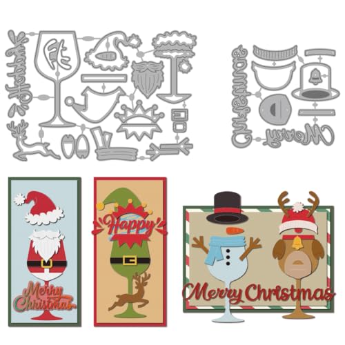 MAYJOYDIY Weihnachts Weinglas Stanzformen Im Kelchstil Weihnachtsmann Schneemann Rentier Stanzschablonen Aus Karbonstahl Für Heimwerker Scrapbooking Dekorative Prägungen Papierkarten Kunsthandwerk von MAYJOYDIY