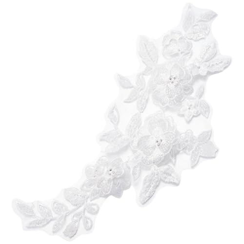 MAYJOYDIY Weiße 3D-Pailletten-Blumen-Spitzenapplikation, florale Perlenstickerei, Stoffaufnäher, Brautkleid, geprägte Perlenstickerei, Spitzenapplikationen für Damen, Hut, Hochzeitskleider, von MAYJOYDIY