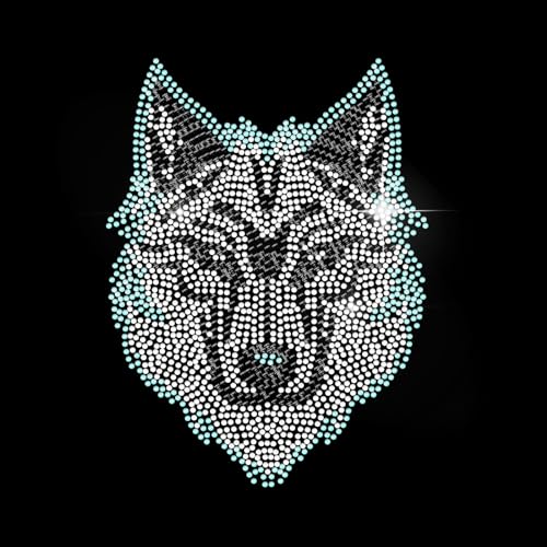 MAYJOYDIY Wolf Strass Wärmetransfer Aufbügeln Wolfskopf Heißtransfer Flicken Tier Bling Strass Kristall Transfer Zum Aufbügeln 14.5 × 19.4cm Kleidungsreparatur Applikation Für Mantel Tasche Jeans von MAYJOYDIY