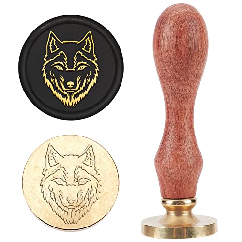 MAYJOYDIY Wolf Wachssiegelstempel Tiermuster Siegelwachsstempel 25mm Messingsiegelkopf Ersatz Tragbar Ideal Für Umschläge Einladungen Postkarten Weinverpackung Geschenkpapier von MAYJOYDIY