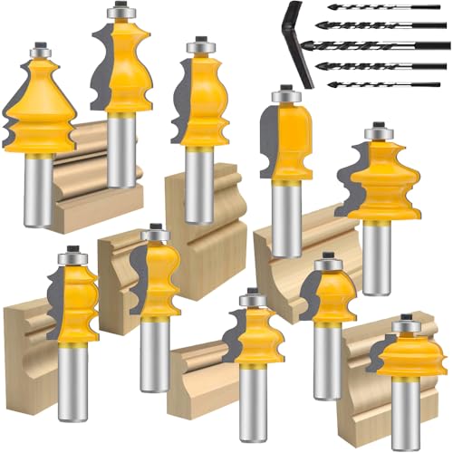 Mayline 1/2-Zoll-Schaft-Fräser-Bit-Set, 10 Stück, Holzbearbeitung, Fräser-Bit-Set, Holz-Zungenrillenschiene, Stile, Schrank, Hartmetall, CNC-Schneidwerkzeug für Tür und Tisch (04) von MAYLINE-TECH