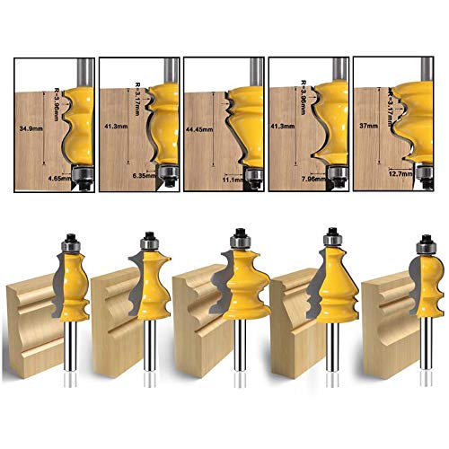 Mayline ER-04 Fräser-Bit-Set, 1/4-Zoll-Schaft, Nutnut-Schienen-Stile, Holzbearbeitung, Fräser-Bit-Set, Holzschrank, Hartmetall, CNC-Schneidwerkzeug für Tür- und Tischregale, 5 Stück von MAYLINE-TECH