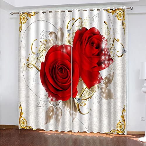 Blickdichte Vorhänge Kinderzimmer 3D Rote Rosen Blume 100 Thermovorhang Kälteschutz Gardinen Mit Ösen Vorhang Wärmeisolierend 140x200 cm Verdunklungsvorhänge Wohnzimmer Schlafzimmer Modern von MAYNUO