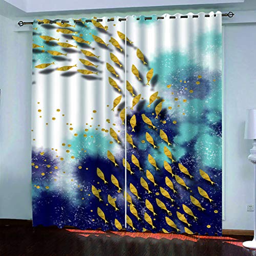 MAYNUO Lichtundurchlässige Vorhänge Mit Ösen Für Schlafzimmer Kinderzimmer Geräuschreduzierung 2Er Set 3D Abstrakter Goldener Fisch Blickdichte Gardinen 250x200 cm Verdunkelungsvorhang, Thermovorhang von MAYNUO