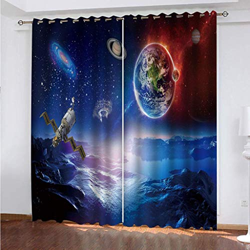 MAYNUO Lichtundurchlässige Vorhänge Mit Ösen Für Schlafzimmer Kinderzimmer Geräuschreduzierung 2Er Set 3D Blauer Kosmischer Planet Blickdichte Gardinen 264x240 cm Verdunkelungsvorhang, Thermovorhang von MAYNUO