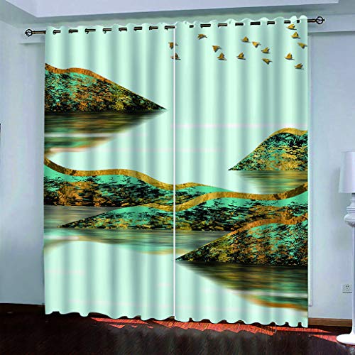 MAYNUO Thermovorhang Fensterdekoration 3D Abstract Seen Und Berge Gardinen Druck Verdunkelung Vorhänge Für Kinderzimmer Wohnzimmer Fenster Thermovorhang 264x214Cm 2 Stück Ösenvorhang Blickdicht von MAYNUO