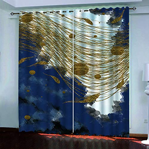 MAYNUO Thermovorhang Fensterdekoration 3D Abstrakte Goldene Graue Kunst Gardinen Druck Verdunkelung Vorhänge Für Kinderzimmer Wohnzimmer Fenster Thermovorhang 264x214Cm 2 Stück Ösenvorhang Blickdicht von MAYNUO