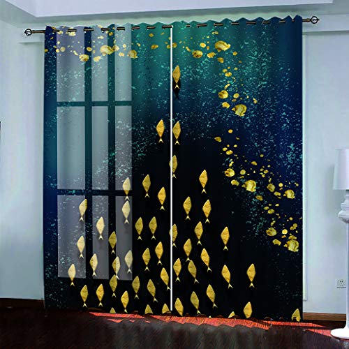 MAYNUO Thermovorhang Fensterdekoration 3D Abstrakter Goldener Fisch Gardinen Druck Verdunkelung Vorhänge Für Kinderzimmer Wohnzimmer Fenster Thermovorhang 264x214Cm 2 Stück Ösenvorhang Blickdicht von MAYNUO