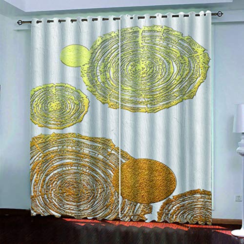 MAYNUO Thermovorhang Fensterdekoration 3D Abstrakter Goldener Kreis Gardinen Druck Verdunkelung Vorhänge Für Kinderzimmer Wohnzimmer Fenster Thermovorhang 264x214Cm 2 Stück Ösenvorhang Blickdicht von MAYNUO