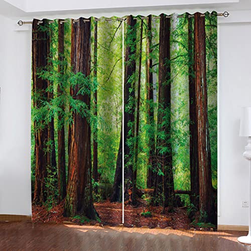 MAYNUO Verdunklungsvorhänge 3D Baum Natur Landschaft Gardinen Mit Ösen Blickdichte Vorhänge Für Schlafzimmer Wohnzimmer 200x160 cm Vorhang Kinderzimmer Junge, 2Er Set Gardinen Mit Ösen, Abdunkelnde von MAYNUO