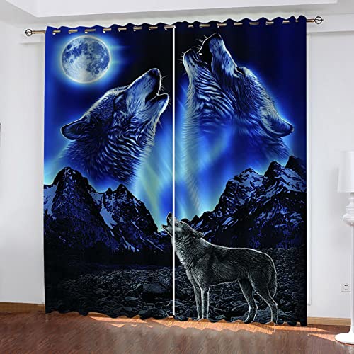 MAYNUO Verdunklungsvorhänge 3D Blaues Tier Wolf Gardinen Mit Ösen Blickdichte Vorhänge Für Schlafzimmer Wohnzimmer 200x160 cm Vorhang Kinderzimmer Junge, 2Er Set Gardinen Mit Ösen, Abdunkelnde von MAYNUO