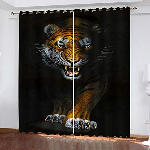 MAYNUO Verdunklungsvorhänge 3D Gelbes Tier Tiger Gardinen Mit Ösen Blickdichte Vorhänge Für Schlafzimmer Wohnzimmer 200x160 cm Vorhang Kinderzimmer Junge, 2Er Set Gardinen Mit Ösen, Abdunkelnde von MAYNUO