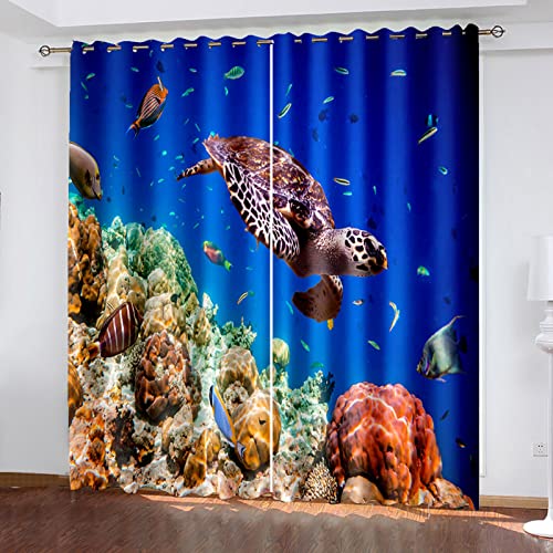 MAYNUO Verdunklungsvorhänge 3D Mode Kunst Schildkröte Gardinen Mit Ösen Blickdichte Vorhänge Für Schlafzimmer Wohnzimmer 200x160 cm Vorhang Kinderzimmer Junge, 2Er Set Gardinen Mit Ösen, Abdunkelnde von MAYNUO