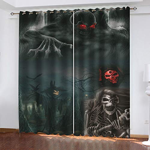 MAYNUO Verdunklungsvorhänge 3D Totenkopf Kunst Gardinen Mit Ösen Blickdichte Vorhänge Für Schlafzimmer Wohnzimmer 200x160 cm Vorhang Kinderzimmer Junge, 2Er Set Gardinen Mit Ösen, Abdunkelnde von MAYNUO