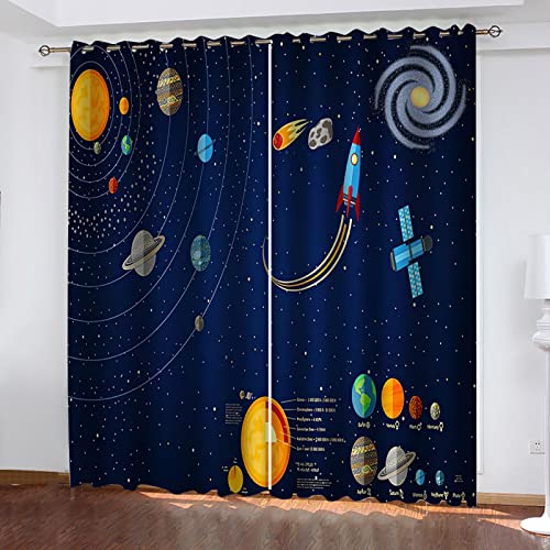 MAYNUO Verdunklungsvorhänge 3D Weltraum Planet Rakete Gardinen Mit Ösen Blickdichte Vorhänge Für Schlafzimmer Wohnzimmer 200x160 cm Vorhang Kinderzimmer Junge, 2Er Set Gardinen Mit Ösen, Abdunkelnde von MAYNUO