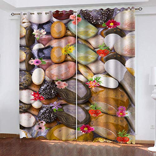 MAYNUO Verdunklungsvorhänge Kinderzimmer 3D Floral Kieselsteine Vorhang Kinderzimmer Blickdicht Gardinen Mädchen 140x160 cm Vorhänge Für Schlafzimmer Wohnzimmer, Verdunkelung Vorhänge Mit Ösen von MAYNUO