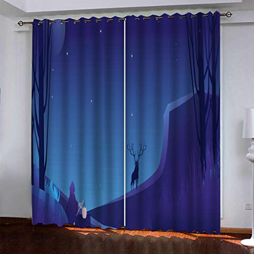 Thermovorhang Fensterdekoration 3D Abstrakt Blauer Sternenhimmel Hirsch Gardinen Druck Verdunkelung Vorhänge Für Kinderzimmer Wohnzimmer Fenster Thermovorhang 264x214Cm 2 Stück Ösenvorhang Blickdi von MAYNUO