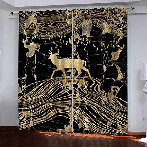 Thermovorhang Fensterdekoration 3D Abstrakte Goldene Hirsche Textur Gardinen Druck Verdunkelung Vorhänge Für Kinderzimmer Wohnzimmer Fenster Thermovorhang 264x214Cm 2 Stück Ösenvorhang Blickdicht von MAYNUO