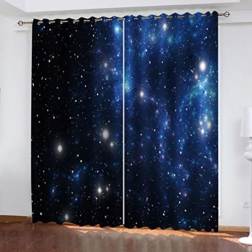 Vorhänge Mit Ösen Für Schlafzimmer Kinderzimmer Geräuschreduzierung 3D Blaue Galaxie Muster Wohnzimmer Kinderzimmer 2 Stücke 234x230 cm Blickdichte Gardinen, Verdunkelungsvorhang von MAYNUO