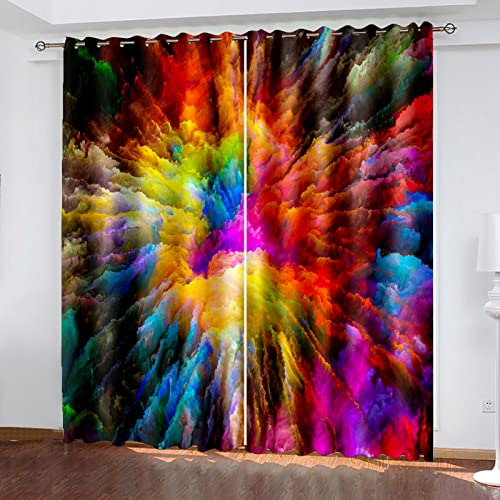 Vorhänge Mit Ösen Für Schlafzimmer Kinderzimmer Geräuschreduzierung 3D Bunte Wolke Regenbogen Muster Wohnzimmer Kinderzimmer 2 Stücke 234x230 cm Blickdichte Gardinen, Verdunkelungsvorhang von MAYNUO