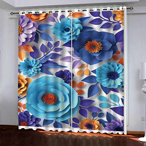 Vorhänge Wohnzimmer Blickdicht Gardinen 3D Abstrakte Blaue Blumen Super Weich Schallisoliert Thermovorhänge 264x240Cm Druck Muster Für Schlafzimmer Kinderzimmer von MAYNUO