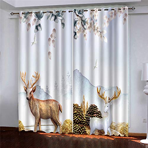 Vorhänge Wohnzimmer Blickdicht Gardinen 3D Abstrakte Blume Goldener Hirsch Super Weich Schallisoliert Thermovorhänge 264x240Cm Druck Muster Für Schlafzimmer Kinderzimmer von MAYNUO