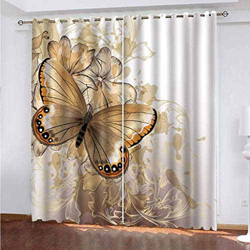 Vorhänge Wohnzimmer Blickdicht Gardinen 3D Abstrakte Blume Schmetterling Super Weich Schallisoliert Thermovorhänge 264x240Cm Druck Muster Für Schlafzimmer Kinderzimmer von MAYNUO