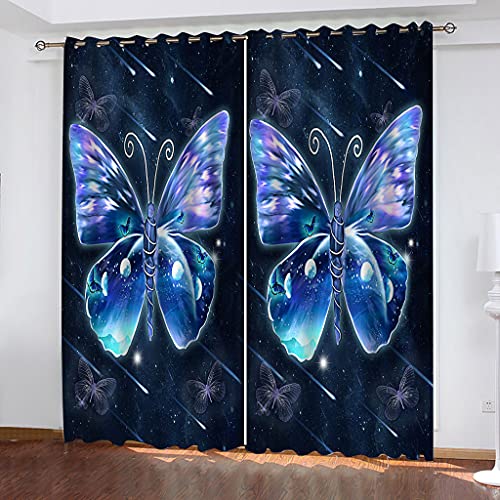 Vorhänge Wohnzimmer Blickdicht Gardinen 3D Abstrakter Blauer Schmetterling Super Weich Schallisoliert Thermovorhänge 264x240Cm Druck Muster Für Schlafzimmer Kinderzimmer von MAYNUO