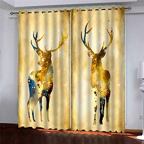 Vorhänge Wohnzimmer Blickdicht Gardinen 3D Abstrakter Goldener Hirsch Super Weich Schallisoliert Thermovorhänge 264x240Cm Druck Muster Für Schlafzimmer Kinderzimmer von MAYNUO