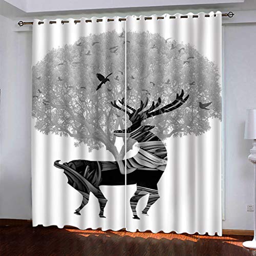 Vorhänge Wohnzimmer Blickdicht Gardinen 3D Grauer Baum Hirsch Super Weich Schallisoliert Thermovorhänge 264x240Cm Druck Muster Für Schlafzimmer Kinderzimmer von MAYNUO