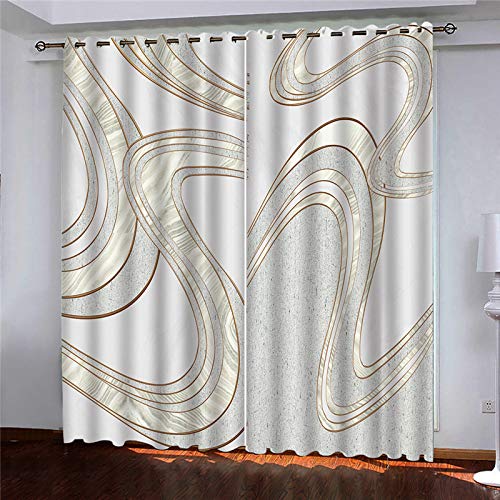 Vorhänge Wohnzimmer Gardinen 3D Abstrakte Goldene Linien Verdunklungsvorhänge Ösen, Muster 2Er Set 234x230 cm Blickdichte, Ösenvorhang 2Er Set, Schlafzimmer, Verdunkelung von MAYNUO